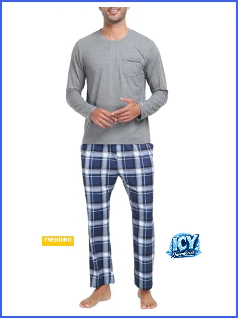 Men's Pajama Plaid Set Long Sleeve Sleepwear with Pockets